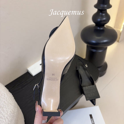 JACQUEMUS 26S SLINGBACK HEELS 45 MM IN BLACK CALFSKIN