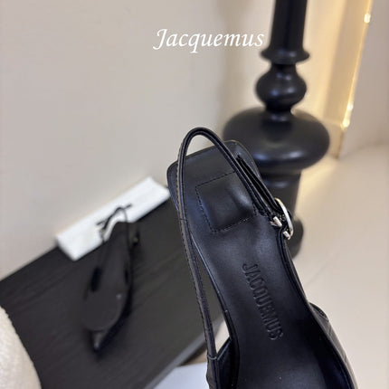JACQUEMUS 26S SLINGBACK HEELS 45 MM IN BLACK CALFSKIN