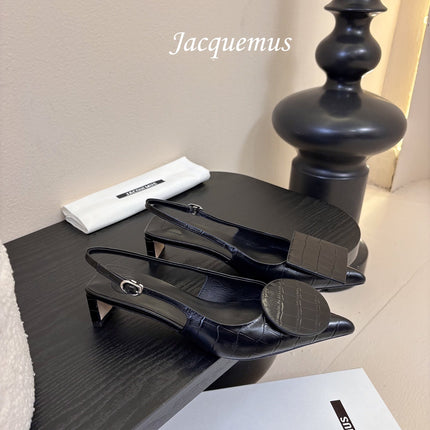 JACQUEMUS 26S SLINGBACK HEELS 45 MM IN BLACK CALFSKIN