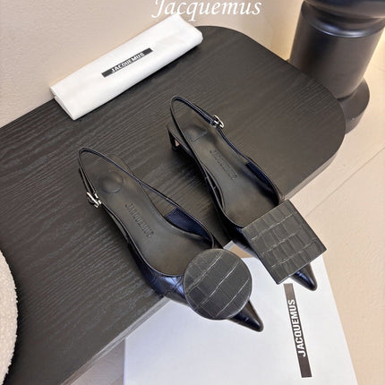 JACQUEMUS 26S SLINGBACK HEELS 45 MM IN BLACK CALFSKIN