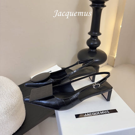 JACQUEMUS 26S SLINGBACK HEELS 45 MM IN BLACK CALFSKIN