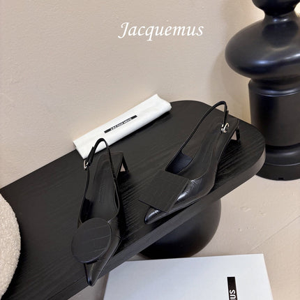 JACQUEMUS 26S SLINGBACK HEELS 45 MM IN BLACK CALFSKIN