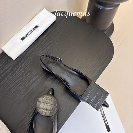 JACQUEMUS 26S SLINGBACK HEELS 45 MM IN BLACK CALFSKIN