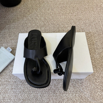 LOEWE 26S TOGGLE FLAT SANDAL IN BLACK CALFSKIN