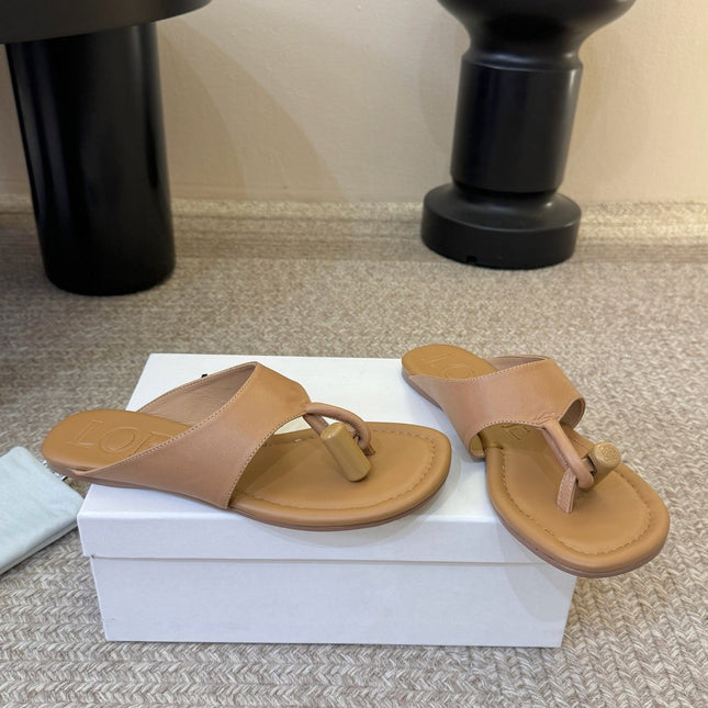 LOEWE 26S TOGGLE FLAT SANDAL IN TAN BROWN CALFSKIN