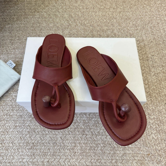 LOEWE 26S TOGGLE FLAT SANDAL IN DARK BROWN CALFSKIN