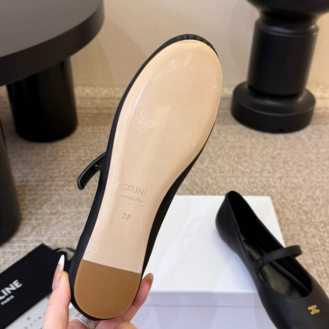 CELINE 26S BALLERINA FLATS IN BLACK LAMBSKIN