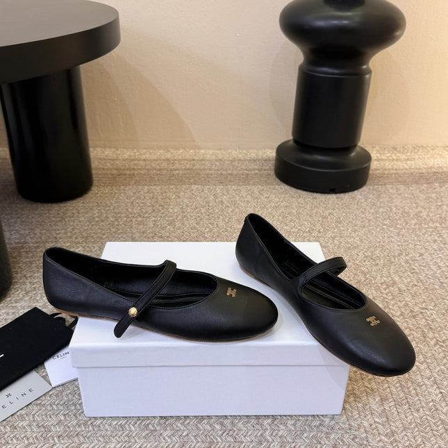 CELINE 26S BALLERINA FLATS IN BLACK LAMBSKIN