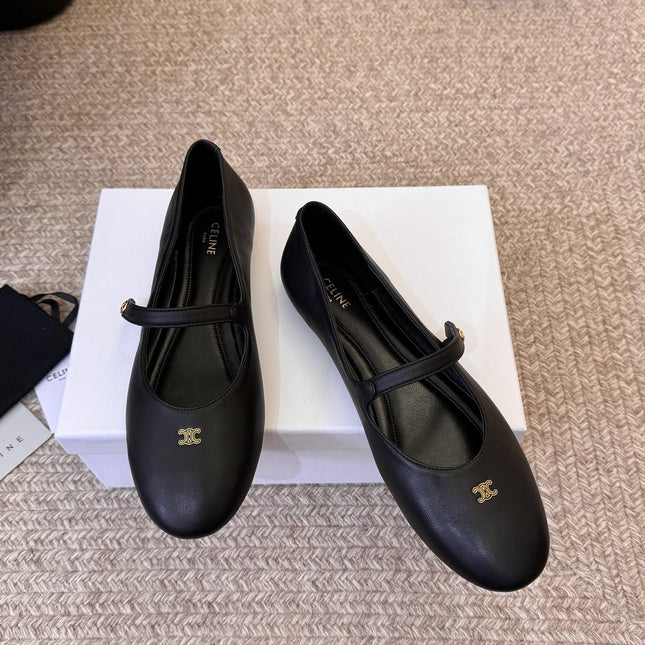 CELINE 26S BALLERINA FLATS IN BLACK LAMBSKIN