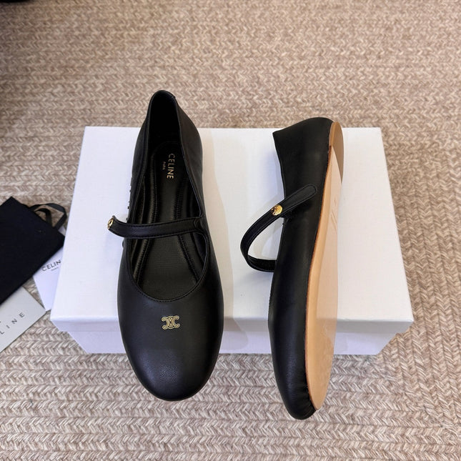 CELINE 26S BALLERINA FLATS IN BLACK LAMBSKIN