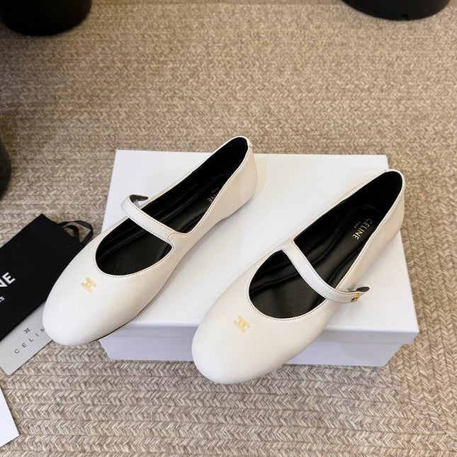 CELINE 26S BALLERINA FLATS IN WHITE LAMBSKIN