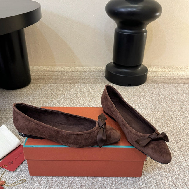 LP 26S BALLET FLATS IN DARK BROWN SUEDE WITH SATIN BOW