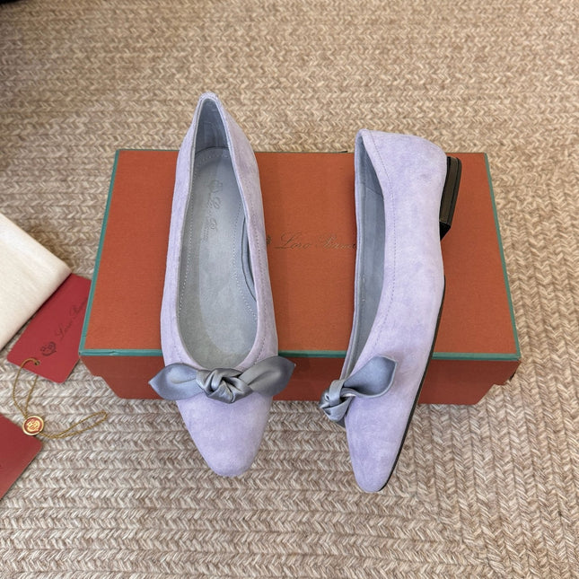 LP 26S BALLET FLATS IN LAVENDER PURPLE SUEDE WITH SATIN BOW