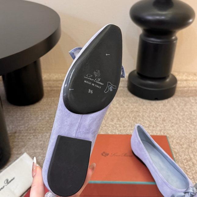 LP 26S BALLET FLATS IN LAVENDER PURPLE SUEDE WITH SATIN BOW