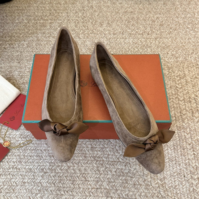 LP 26S BALLET FLATS IN BROWN SUEDE WITH SATIN BOW