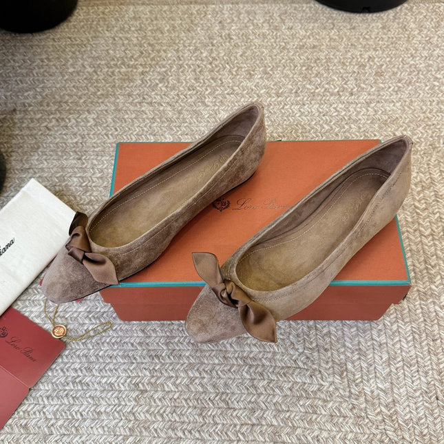 LP 26S BALLET FLATS IN BROWN SUEDE WITH SATIN BOW