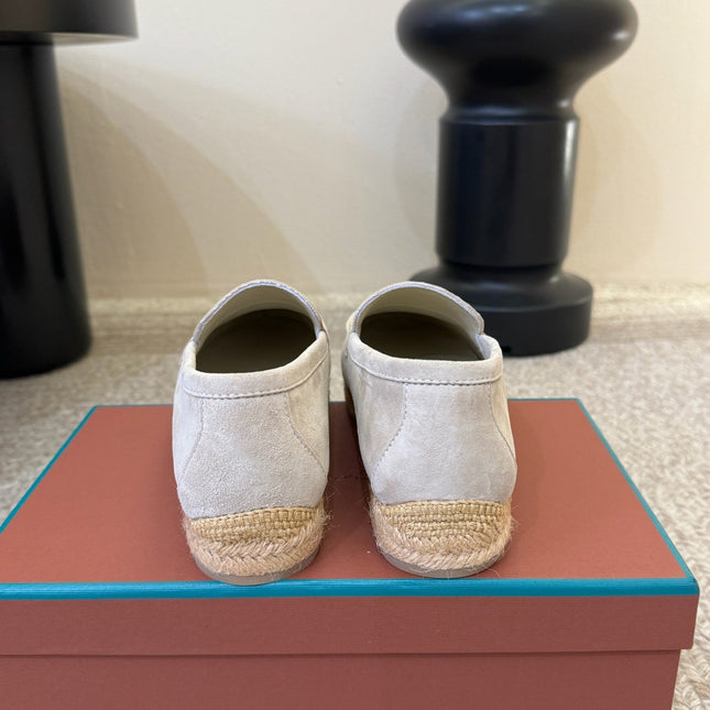 LP 26S ESPADRILLE LOAFERS IN LIGHT GREY SUEDE WITH JUTE TRIM