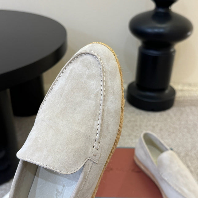 LP 26S ESPADRILLE LOAFERS IN LIGHT GREY SUEDE WITH JUTE TRIM