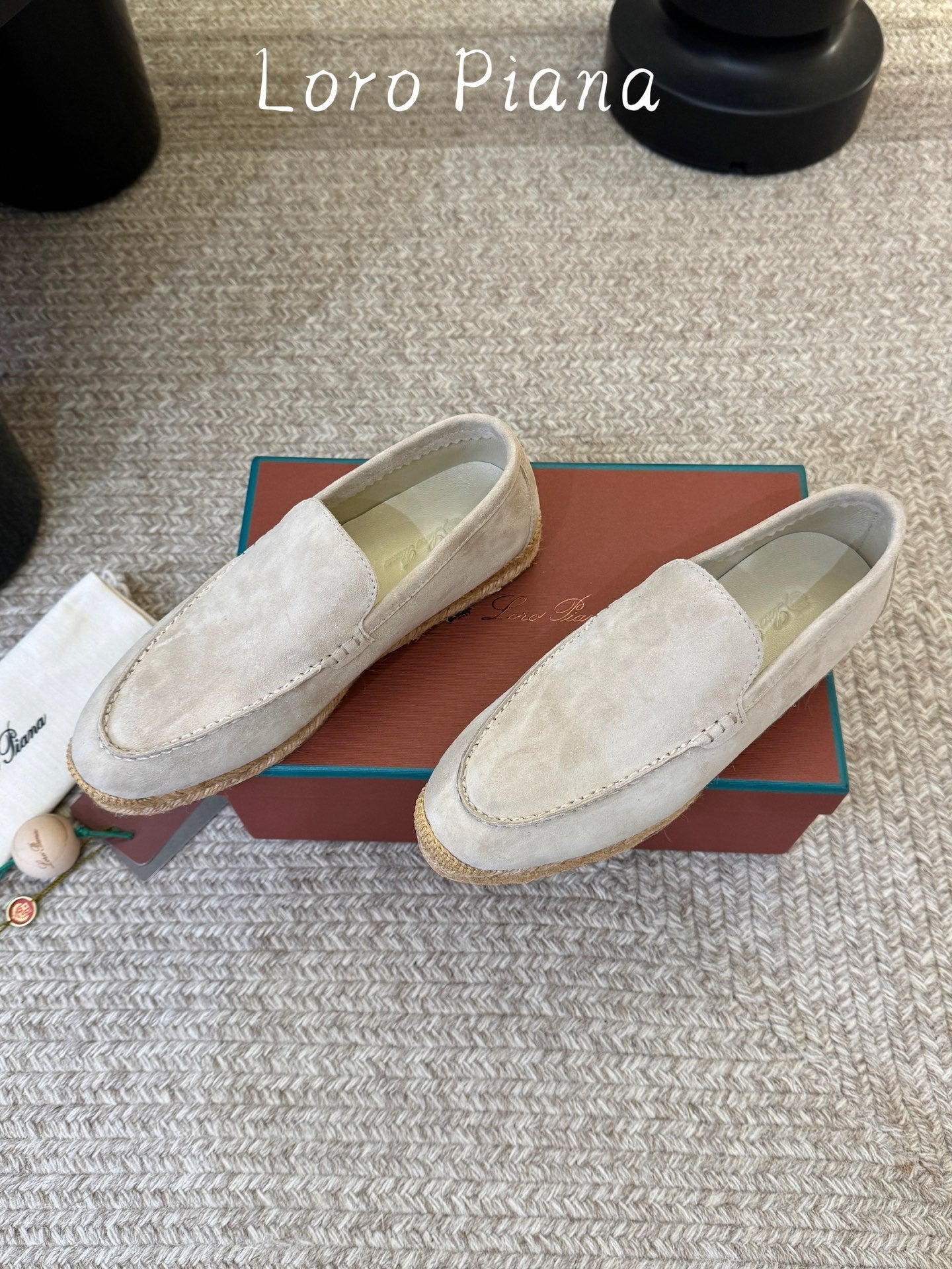 LP 26S ESPADRILLE LOAFERS IN LIGHT GREY SUEDE WITH JUTE TRIM