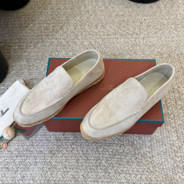 LP 26S ESPADRILLE LOAFERS IN LIGHT GREY SUEDE WITH JUTE TRIM