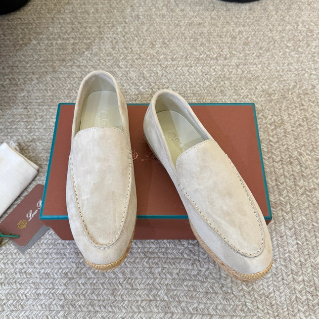 LP 26S ESPADRILLE LOAFERS IN LIGHT GREY SUEDE WITH JUTE TRIM