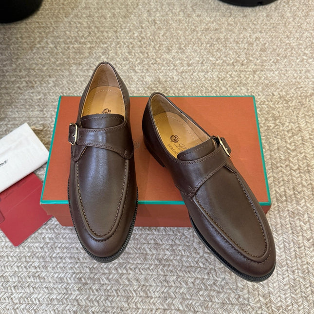 LP 26S MONK STRAP LOAFERS IN DARK BROWN CALFSKIN SILVER HARDWARE