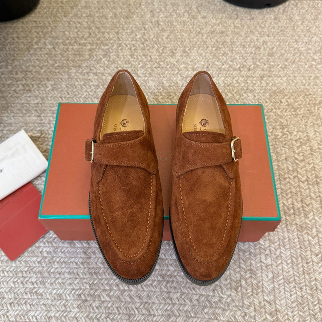 LP 26S MONK STRAP LOAFERS IN CARAMEL BROWN SUEDE SILVER HARDWARE