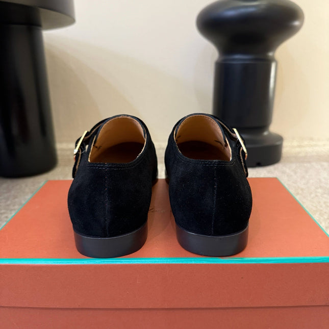 LP 26S MONK STRAP LOAFERS IN BLACK SUEDE SILVER HARDWARE