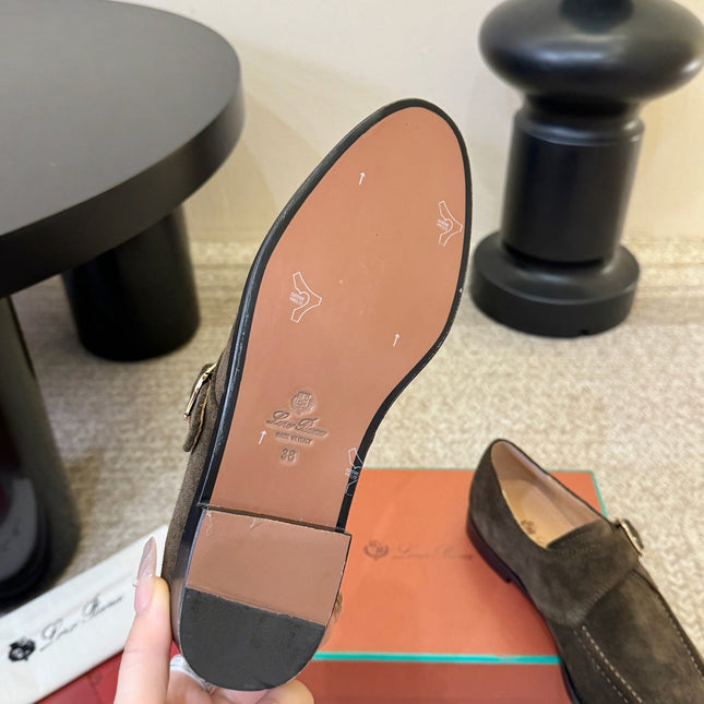 LP 26S MONK STRAP LOAFERS IN DARK BROWN SUEDE SILVER HARDWARE