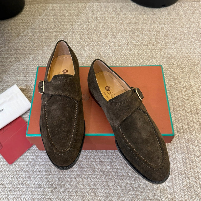 LP 26S MONK STRAP LOAFERS IN DARK BROWN SUEDE SILVER HARDWARE