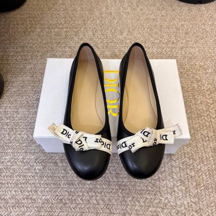 DIOR 26S BALLET FLATS IN BLACK CALFSKIN WITH J'ADIOR RIBBON