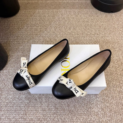 DIOR 26S BALLET FLATS IN BLACK CALFSKIN WITH J'ADIOR RIBBON