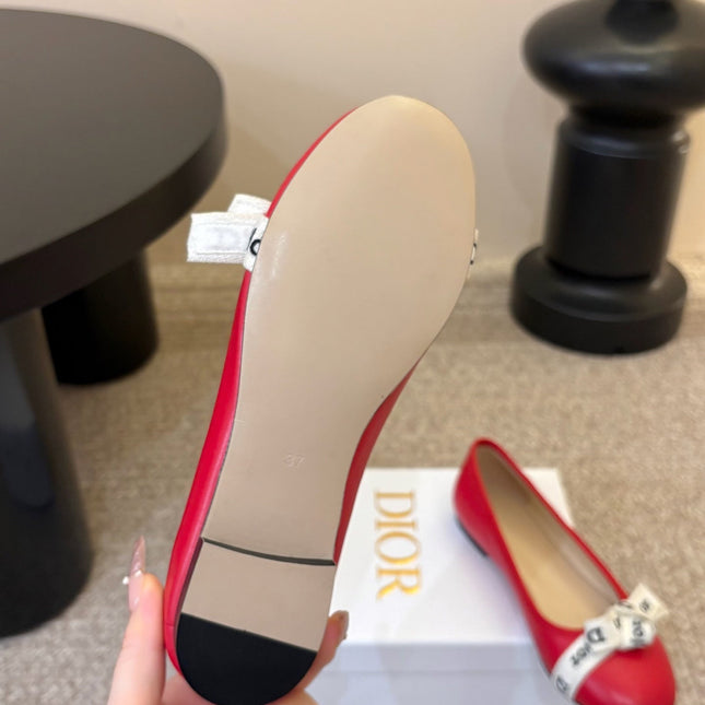 DIOR 26S BALLET FLATS IN RED CALFSKIN WITH J'ADIOR RIBBON