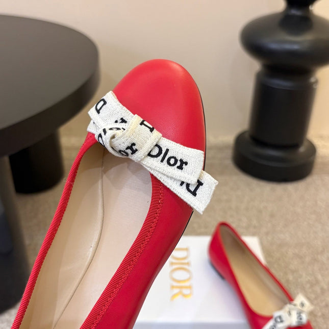 DIOR 26S BALLET FLATS IN RED CALFSKIN WITH J'ADIOR RIBBON