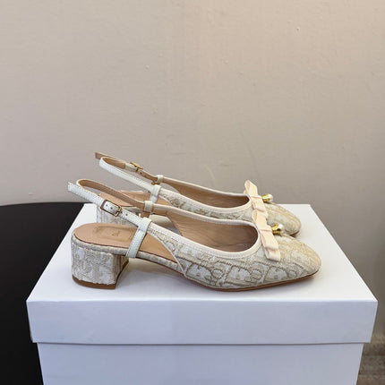 DIOR 26S BALLET SLINGBACK PUMPS IN BEIGE DIOR OBLIQUE EMBROIDERED CANVAS