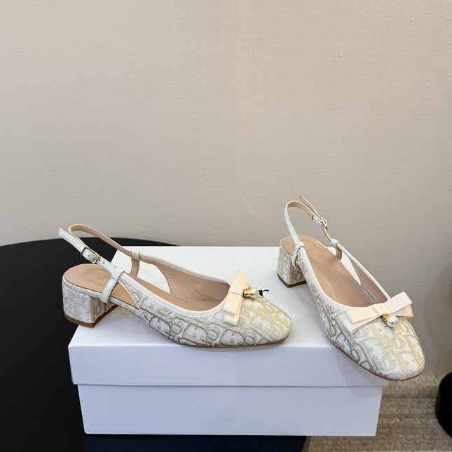 DIOR 26S BALLET SLINGBACK PUMPS IN BEIGE DIOR OBLIQUE EMBROIDERED CANVAS