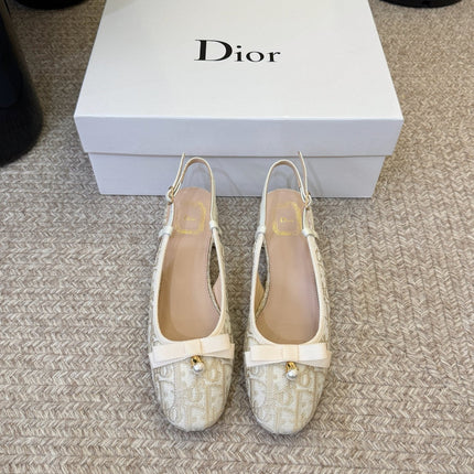 DIOR 26S BALLET SLINGBACK PUMPS IN BEIGE DIOR OBLIQUE EMBROIDERED CANVAS