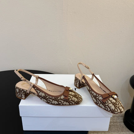 DIOR 26S BALLET SLINGBACK PUMPS IN BROWN DIOR OBLIQUE EMBROIDERED CANVAS