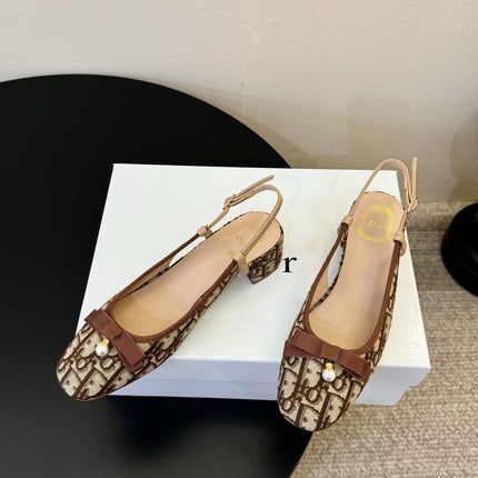 DIOR 26S BALLET SLINGBACK PUMPS IN BROWN DIOR OBLIQUE EMBROIDERED CANVAS