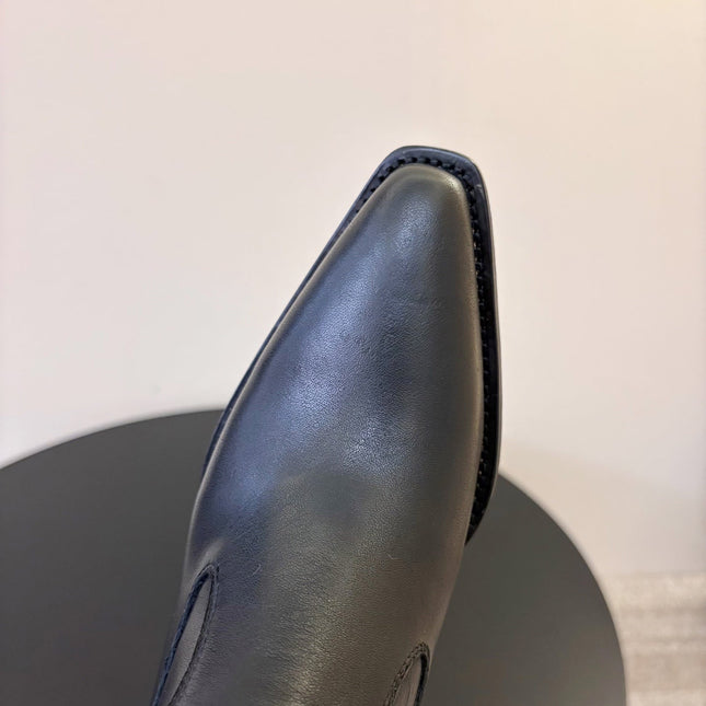 MIUMIU 26S WESTERN ANKLE BOOTS IN BLACK CALFSKIN