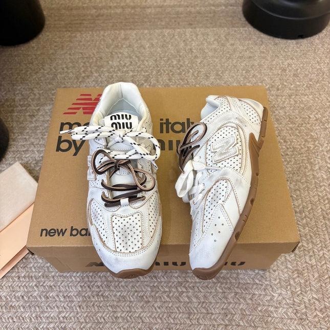 MIUMIU 26S PERFORATED SNEAKERS IN CREAM WHITE CALFSKIN