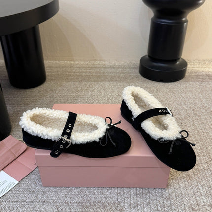 MIUMIU 26S SHEARLING-LINED MARY JANE IN BLACK SUEDE