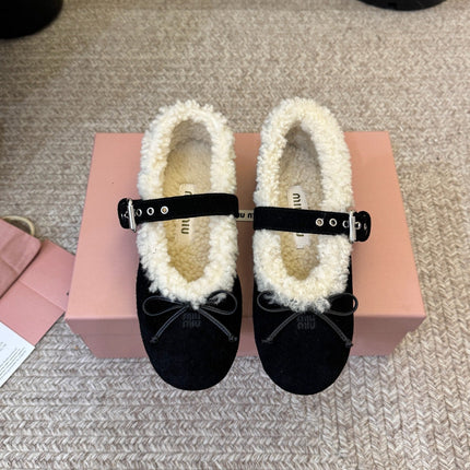 MIUMIU 26S SHEARLING-LINED MARY JANE IN BLACK SUEDE