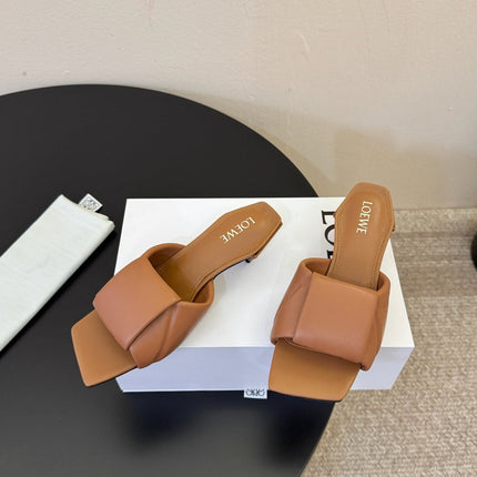 LOEWE 26S HEELED MULE SANDALS 45MM IN TAN BROWN CALFSKIN