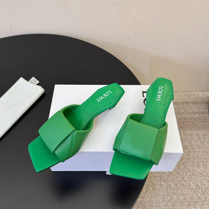 LOEWE 26S HEELED MULE SANDALS 45MM IN GREEN CALFSKIN