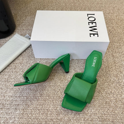 LOEWE 26S HEELED MULE SANDALS 75MM IN GREEN CALFSKIN