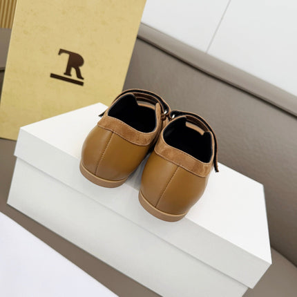 THE ROW 26S DOUBLE STRAP MARY JANE SNEAKERS IN CAMEL BROWN CALFSKIN AND SUEDE
