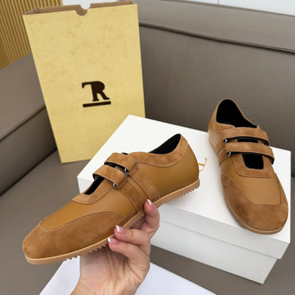 THE ROW 26S DOUBLE STRAP MARY JANE SNEAKERS IN CAMEL BROWN CALFSKIN AND SUEDE