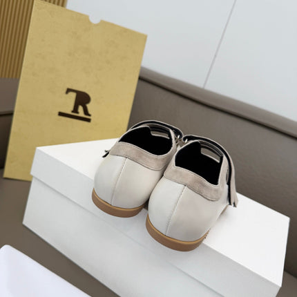 THE ROW 26S DOUBLE STRAP MARY JANE SNEAKERS IN WHITE CALFSKIN AND LIGHT GREY SUEDE
