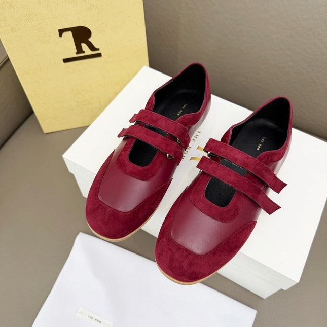 THE ROW 26S DOUBLE STRAP MARY JANE SNEAKERS IN BURGUNDY RED CALFSKIN AND SUEDE